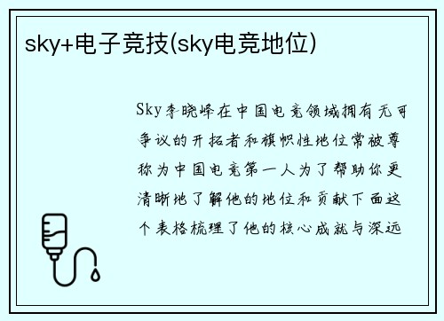 sky+电子竞技(sky电竞地位)